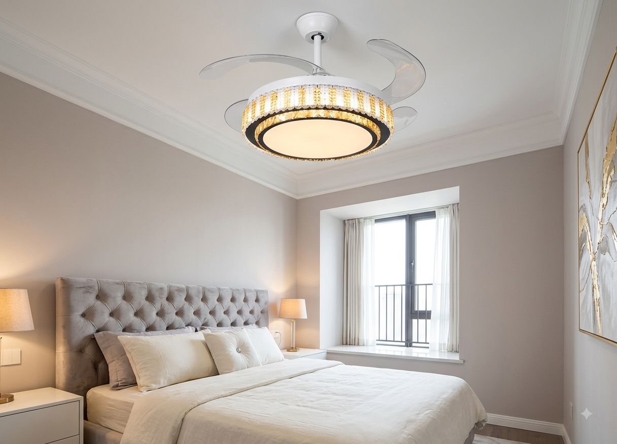 LUSTRE VENTILATEUR BLANC CRISTAL