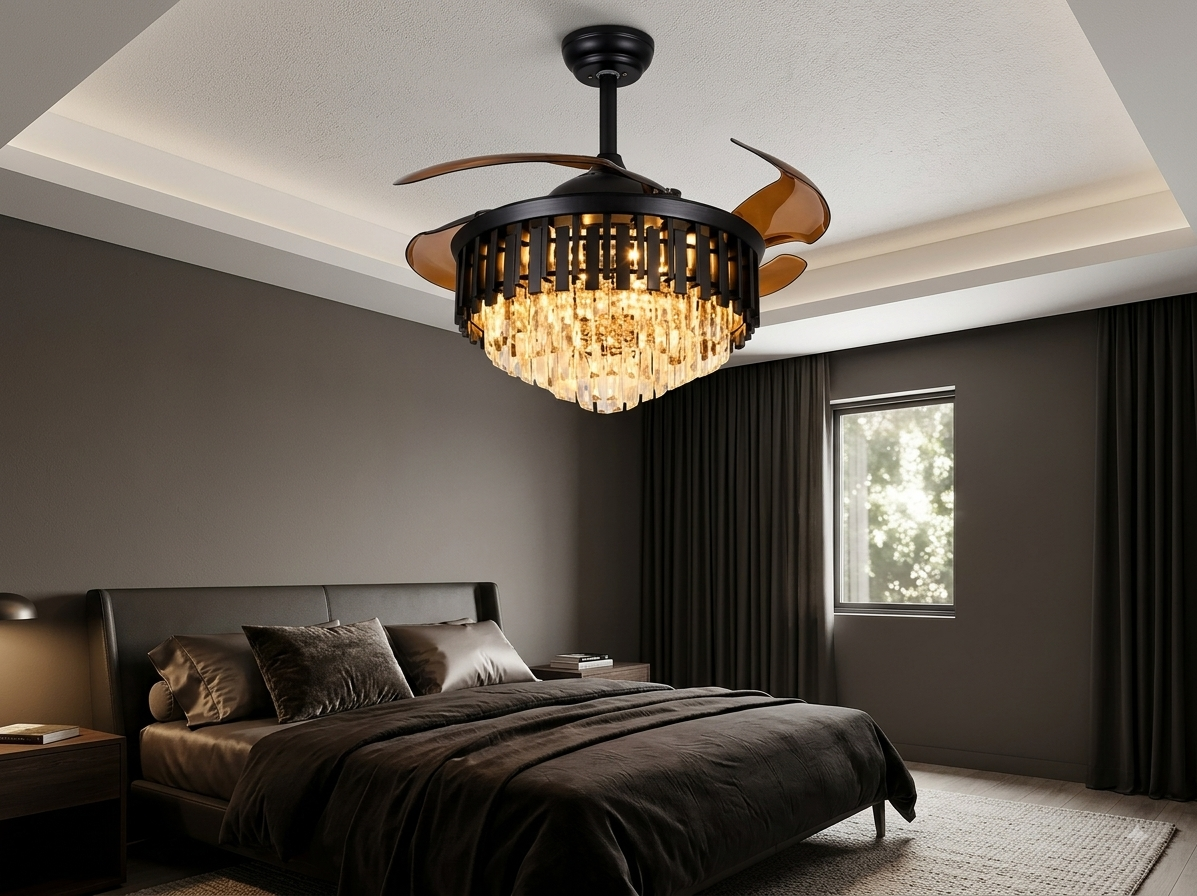 LUSTRE VENTILATEUR NOIR CRISTAL